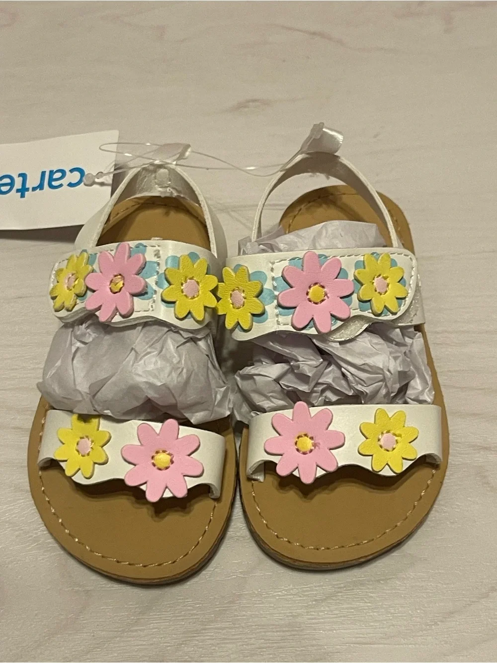 Carter's White Toddler Sandals with Pink & Yellow Flower Appliques
